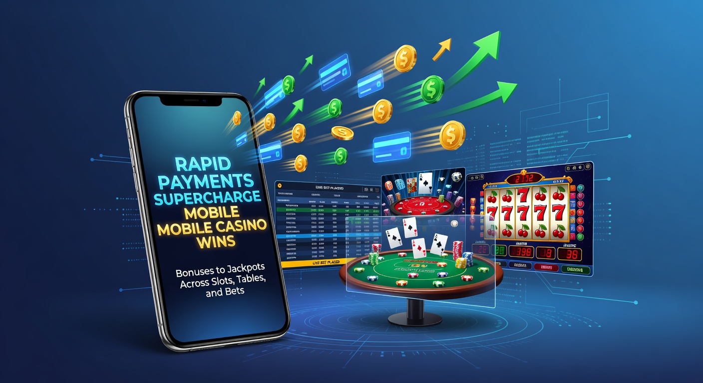 Smartphone mit Casino-App und Blitz-Übergang zu Gewinn-Symbolen wie Slots und Jackpots